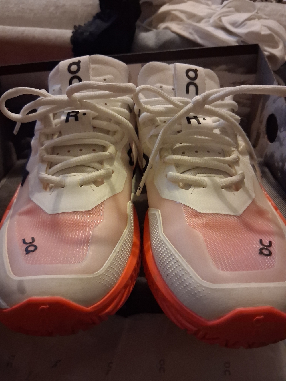 On Cloud Women's White and Coral Running Sneakers